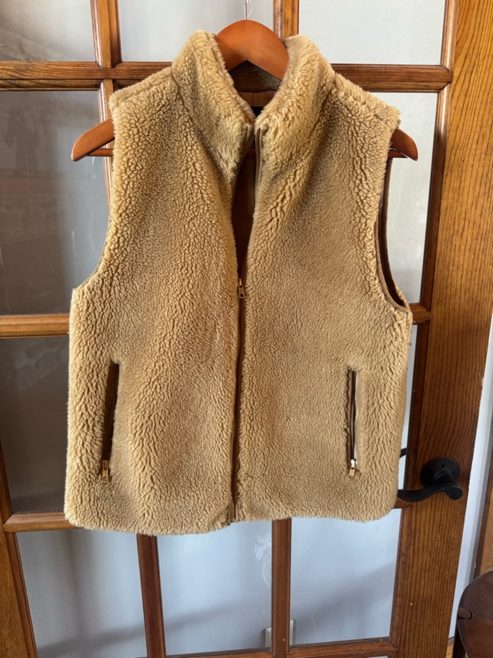 J. Crew Plush Sherpa Zip-Up Vest - Beige Camel Medium